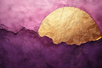 Aufkleber - Golden sun over purple mountain landscape with textured artistic design