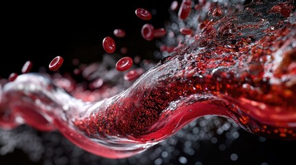 Poster - A 3D animation showing blood cells flowing through a vein, with dynamic movement and a clear view of the circulation process from multiple angles