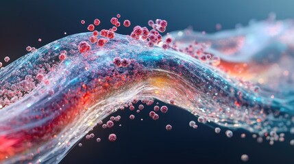 Poster - A 3D animation showing blood cells flowing through a vein, with dynamic movement and a clear view of the circulation process from multiple angles