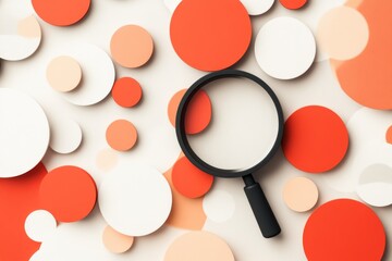Aufkleber - A simple flat design of a magnifying glass highlighting one circle in a grid of identical shapes, emphasizing a special focus