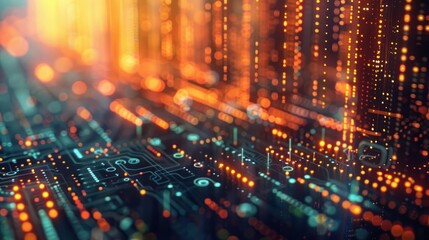 Poster - Abstract representation of a digital landscape with vibrant colors and glowing circuitry patterns