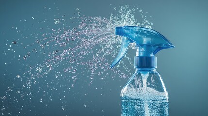 Aufkleber - A blue spray bottle with water splashes flying through the air, creating a lively and dynamic scene that highlights its usefulness in cleaning tasks
