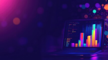 Poster - A blurred background of a laptop screen with a document displaying a vibrant bar graph, highlighting success metrics and positive business outcomes