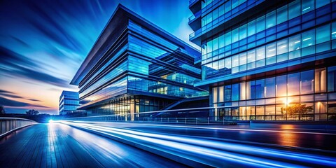 Poster - Abstract Blue Motion Blur Architectural Background, Modern Building Gradient Design