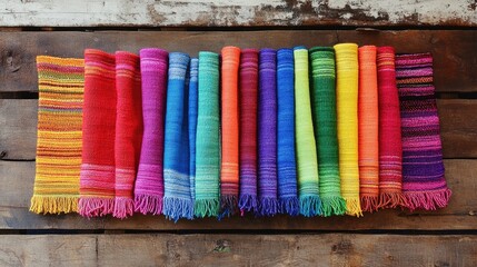 Poster - A bright and vibrant assortment of Mexican rug yarn in a rainbow of colors, each strand woven with care and ready to be transformed into a beautiful textile creation