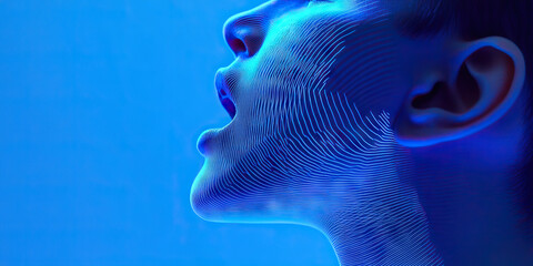 Poster - profile view of a human face with linear mesh pattern