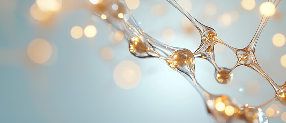 Leinwandbilder - Abstract composition of interconnected golden molecular structures with glowing bokeh lights, evoking futuristic and