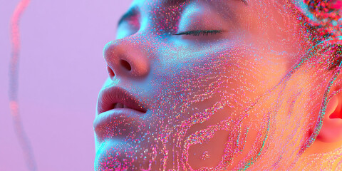 Poster - close-up of woman's face with iridescent glitter