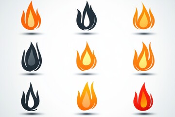 Leinwandbilder - Collection of colorful flame icons in various styles and colors featuring shades of orange, red, and black. Generative AI