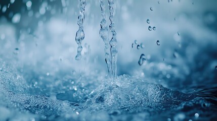 Poster - A close-up view of a shower head releasing a gentle stream of water, with small droplets frozen in motion, giving a refreshing and calming feel