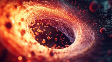 Poster - A close-up view of the inside of a vein, showcasing the flow of blood cells through the vessel with a clear look at the layers of the vein wall