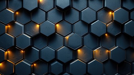 Poster - Illuminated Hexagonal Grid Dark Abstract Background