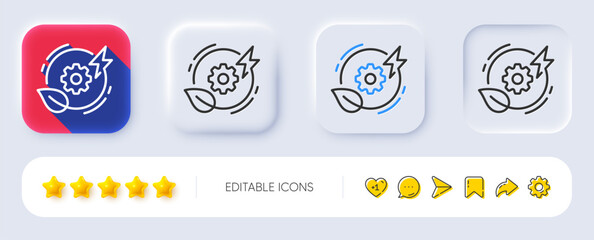Poster - green energy line icon. neumorphic, flat shadow, 3d buttons. electric power sign. renewable electric