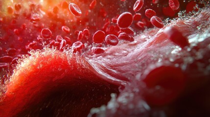 Poster - A detailed cross-section of a vein, showing red blood cells traveling through the vein, with clear visibility of the vein wall layers and structure