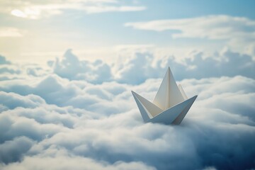 Aufkleber - A paper boat sailing through the clouds