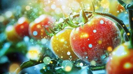 Poster - A detailed microscopic view of nanosensors embedded within a food package, showing their ability to detect and alert consumers about food safety issues
