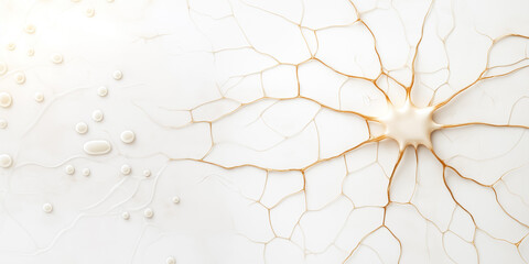 Poster - a minimalistic neuron design emerges with delicate lines connecting points against a neutral backgro