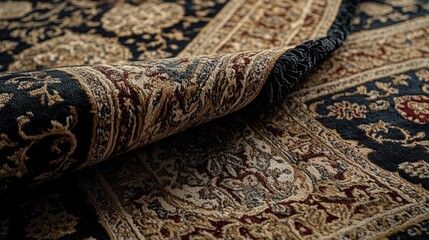 Aufkleber - A detailed shot of a vintage, luxurious carpet with elaborate patterns, adding timeless elegance and refinement to a beautifully decorated room