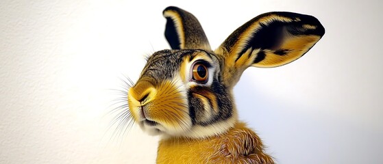 Poster - Hare portrait, white background, wildlife study