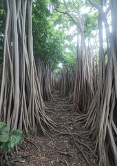 Canvas Print - Island Banyan Tree Tunnel Path, Lush Foliage