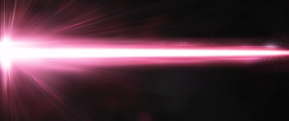 Wall Mural - Bright pink laser beam on black background with radiating light effect