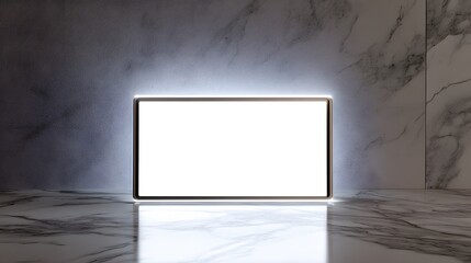 Illuminated Blank Sign Display on Marble Background for Advertising Use