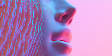 Wall Mural - Digital Rendering of a Face with Wavy Light Patterns