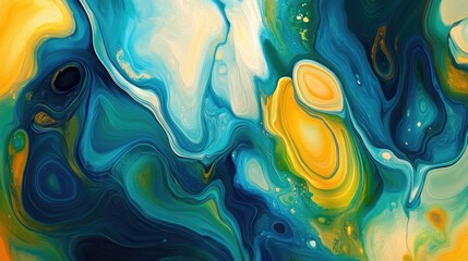 Poster - A fluid, energetic abstract design filled with bold shapes and warm colors like yellow, blue, and green, embodying the dynamic and playful essence of summer