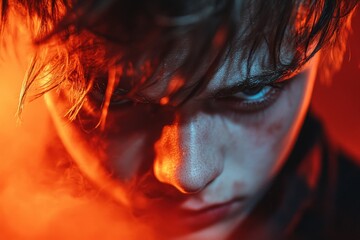 Poster - A dramatic close-up of an actor on stage, captured mid-monologue with intense expressions and a spotlight highlighting their face