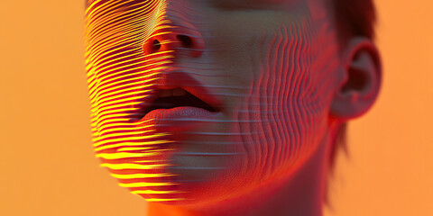 Poster - Human Face with Orange Grid Overlay