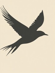 Aufkleber - Silhouette of a bird in flight over a light background captured in a minimalist style during daylight. Generative AI