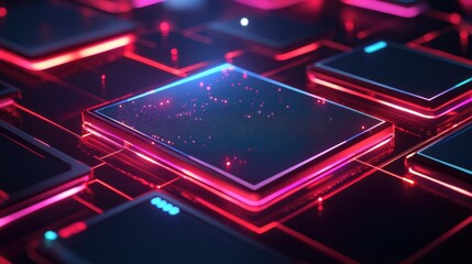 Poster - A high-tech image of several devices interconnected with glowing data nodes, symbolizing the future of technology and seamless digital transformation across platforms