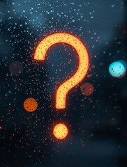 Poster - Glowing Question Mark on Foggy Window, Representing Curiosity and Uncertainty