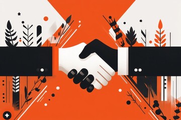 Aufkleber - A flat design of a handshake between a consultant and a client, with bold, clean lines and a muted color palette symbolizing trust and collaboration