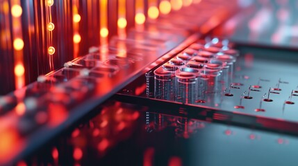 Poster - A microscopic view of nanosensors embedded in food packaging, detecting contaminants and alerting consumers, showcasing innovation in food safety