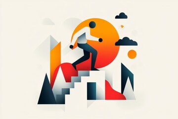 Poster - A flat icon-style depiction of a stumbling figure on a staircase, using clean lines and muted tones to convey a setback