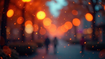 Wall Mural - Swirling orange bokeh, defocused lights, dreamy atmosphere, bokeh, blurred