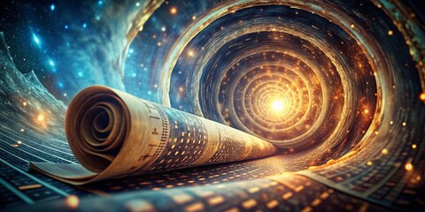 Poster - Abstract Scroll Concept:  Infinite Digital Data Flow and Ancient History Meeting