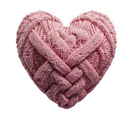 Wall Mural - Pink knitted heart isolated on white or transparent background