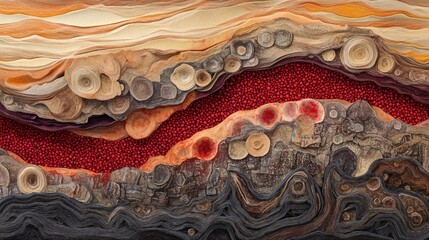Poster - A scientific cross-section of a vein, illustrating blood flow with red blood cells passing through, alongside the detailed layers of the vein wall
