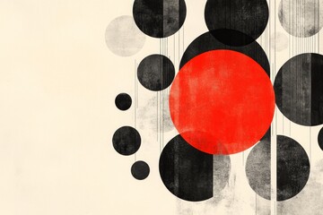 Poster - A minimalist illustration of a single red dot in the center of a grid of black dots, using simple geometric shapes to symbolize uniqueness