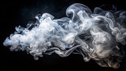 Poster - Abstract Swirling White Smoke on Black Background - Stock Photo