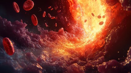Poster - A stunning 3D animation of blood cells moving through a vein, captured from multiple angles, highlighting the efficiency of the circulatory system
