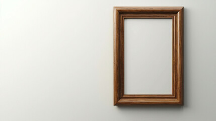 Poster - Empty Wooden Frame with Rich Dark Finish Hanging on a Light Wall Background