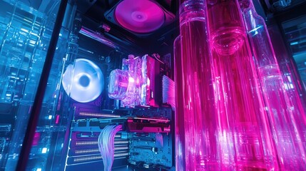 Poster - A stunning RGB-lit cooling system inside a custom PC build, showcasing bold and vibrant colors, creating an eye-catching display of advanced computer hardware