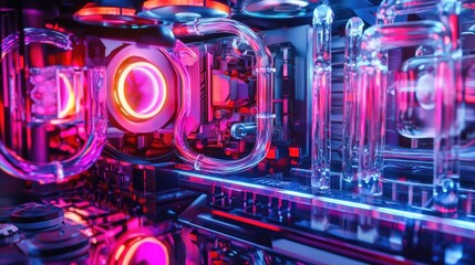Poster - A stunning RGB-lit cooling system inside a custom PC build, showcasing bold and vibrant colors, creating an eye-catching display of advanced computer hardware