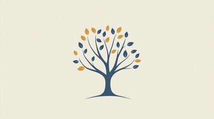 Aufkleber - Colorful tree icon displaying branches and leaves in a simple design perfect for nature themes and ecological projects. Generative AI