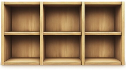 Poster - Vector Illustration Featuring Empty Wooden Bookshelves with Smooth Texture Ideal for Home Decor, Books, and Storage Solutions in Minimalistic Style