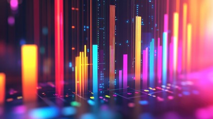Poster - A vibrant bar graph illustrating success rates on a document, with a blurred laptop background, showcasing a productive business environment focused on analytics