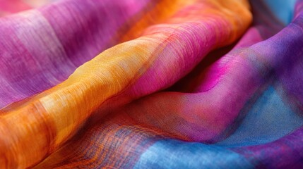 Poster - A vibrant handwoven silk scarf with intricate natural dye tie-dye patterns, celebrating artistry and craftsmanship in a stunning textile piece